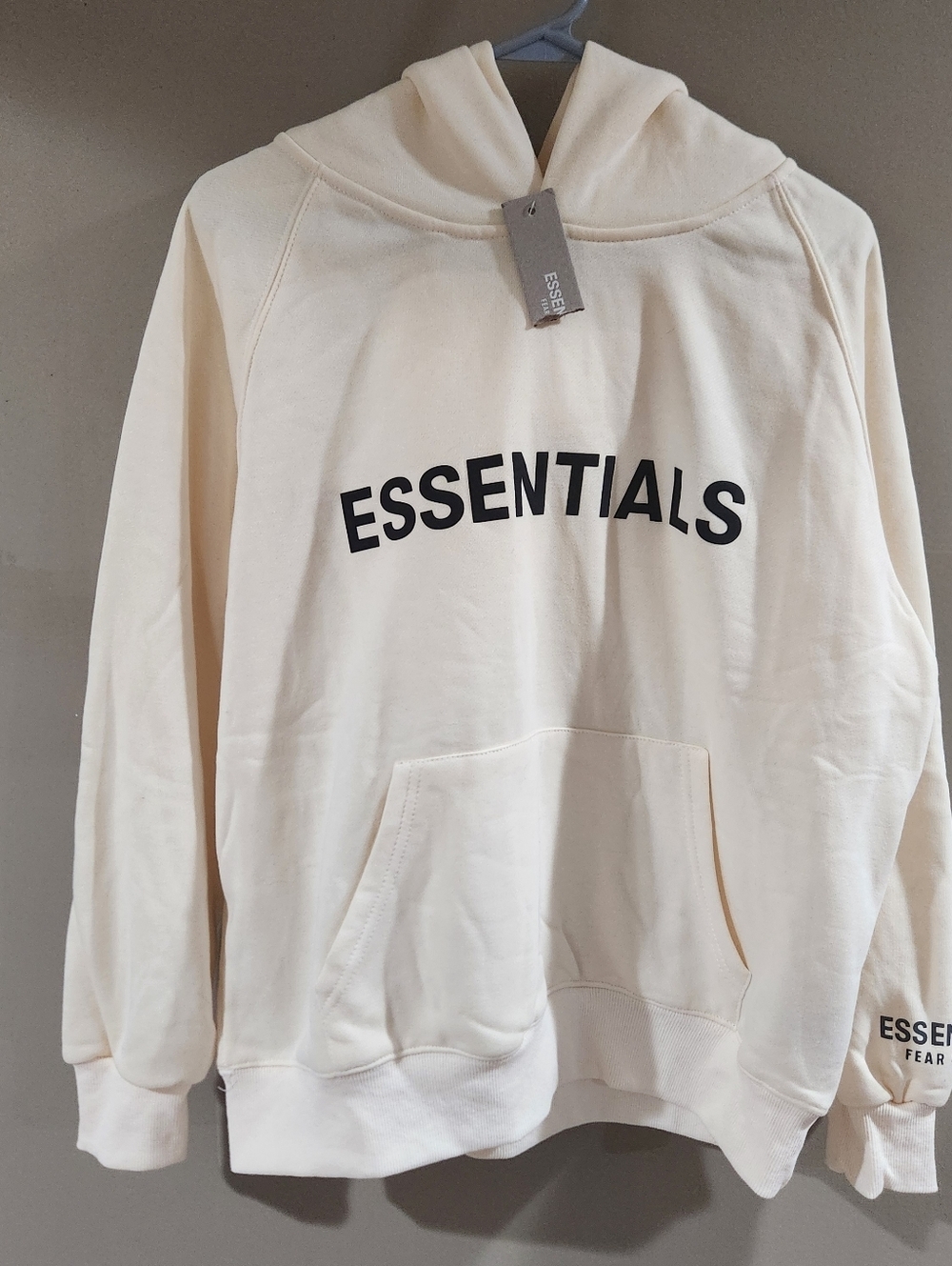 Nwt Essentials Fear Of God 3D Raised Silicon Oversized Hoodie Sweater Ivory Mens